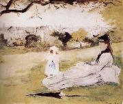 Berthe Morisot, The mother and her child on the meadow